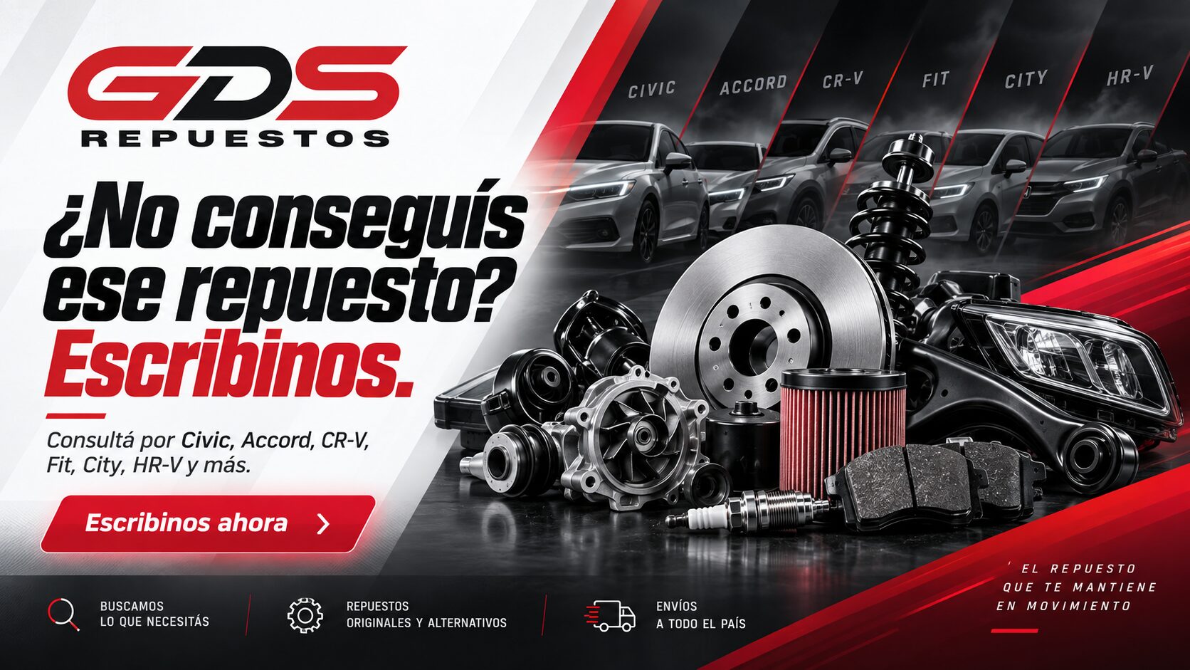 ¿No conseguís ese repuesto? Escribinos. Consultá por Civic, Accord, CR-V, Fit, City, HR-V y más.